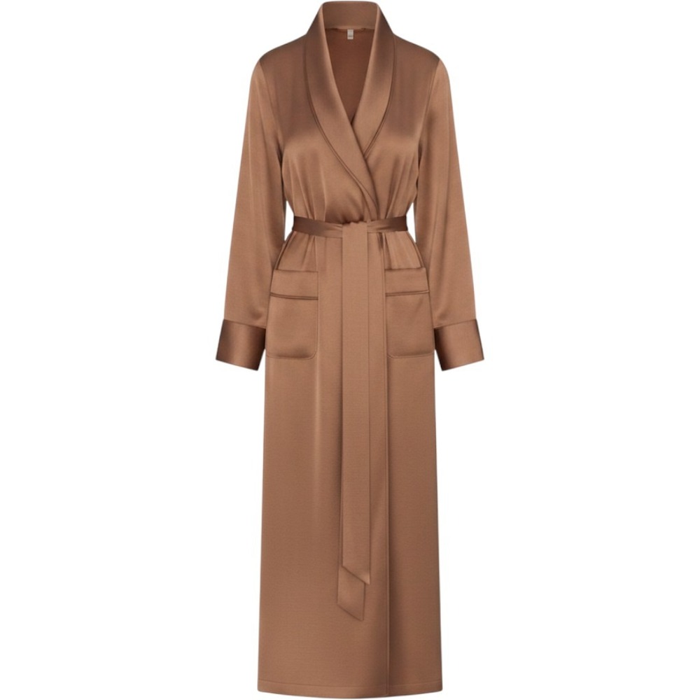 Skims Woven Shine Sleep Long Robe Sienna Brown RB-ROBE-9561W XS